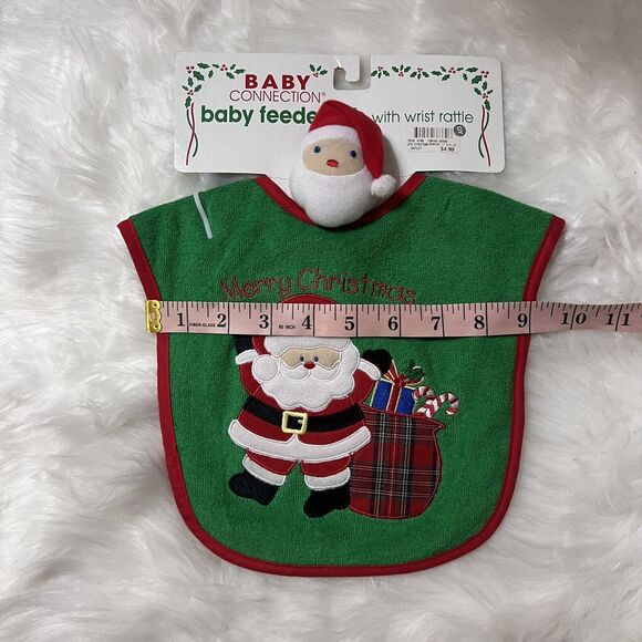 Baby Connection “Merry Christmas” Baby Feeder Bib w/ Wrist Rattle Santa RARE NWT - Picture 8 of 8